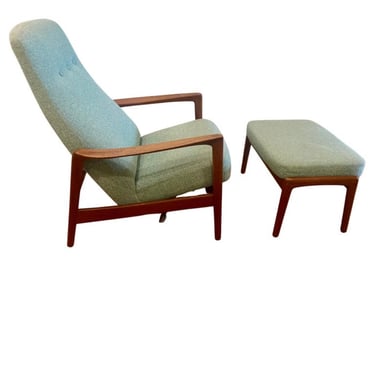 Danish Modern Teak Frame Dux Recliner &amp; Ottoman by Folke Ohlsson