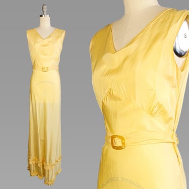 1930s Dress / Yellow Taffeta Bias Cut Gown / 1930s Evening Dress / Yellow Full Length Dress /  Size Small 