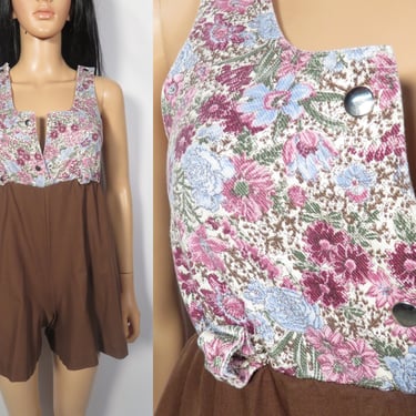 Vintage 90s Girl Scout Uniform Spring Floral Romper Made In USA Size Youth 10 