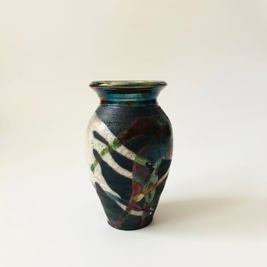 Abstract Multicolor  Raku Pottery Vase 