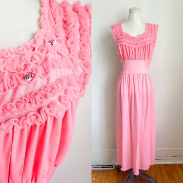 Vintage 1960s Hot Pink Ruffled Nightgown / S-M 