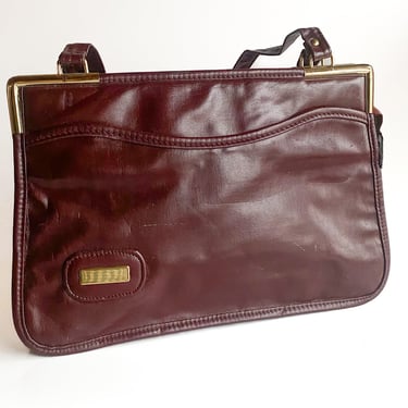 1970s Burgundy and Gold Zippered Shoulder Bag