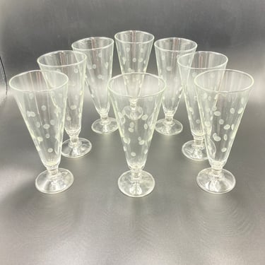 Mid Century Etched Dot Pilsner Glasses, Set of 4, MCM Barware, Beer, Cocktail Glass, Polka Dot, Bar, Vintage Glassware 