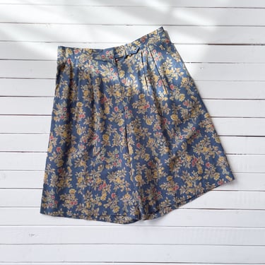 high waisted shorts 80s 90s vintage blue floral linen shorts 