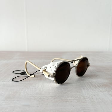 1980s Cauder French Metal and Leather Aviator Glasses 