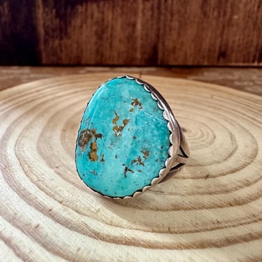 ROUNDABOUT Sterling Silver & Turquoise Ring | Native American Navajo Southwestern Jewelry | M Sterling hallmark | Size 11 