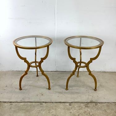 Pair Vintage Gilt Pedestal Tables 
