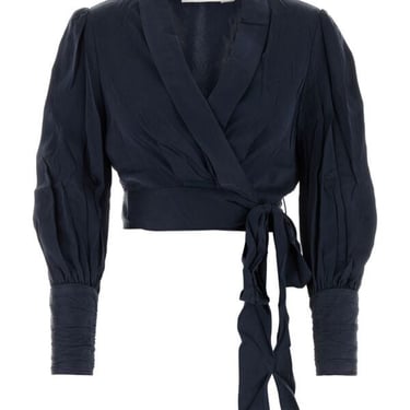 Zimmermann Women Dark Blue Silk Wrap Blouse