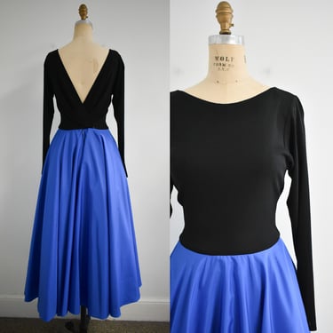 1980s Black and Royal Blue Formal Dress 