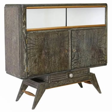 French Art Deco Cerused Oak Bar Cabinet 