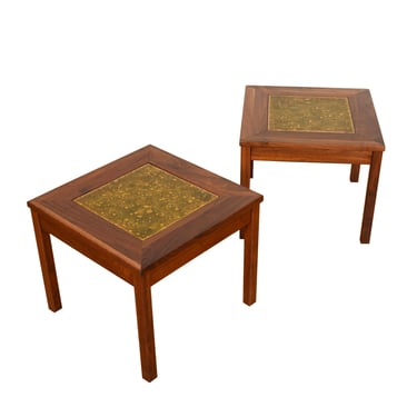 Walnut Accent Tables w/ a Cloisonné Inset, a Pair by Glenn of California