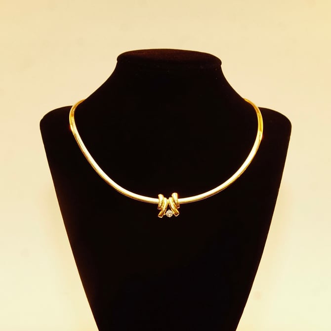 Vintage Italy 14k Gold Diamond Slide Pendant On Omega Collar Good s Vintage Philadelphia PA