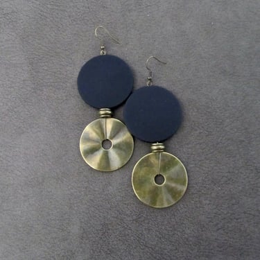Oversized black and bronze mid century modern earrings 