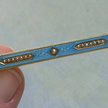 Antique Edwardian 14K Gold Bar Pin With Enamel and Pearls, Antique 14k Gold Brooch Bar Pin, Gift for Her (#4267) 