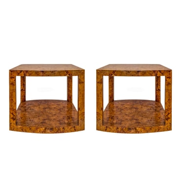 Karl Springer Pair of Large 2 Tier Tessellated Penshell End Tables 1980s (Signed)