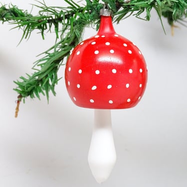 Vintage Czech Glass Mushroom Ornament for Antique Feather Christmas Tree Holiday Decor 