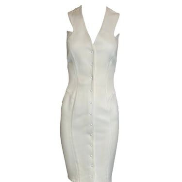 Mugler 80s White Crepe Dress with Snap Front and Peekaboo Back