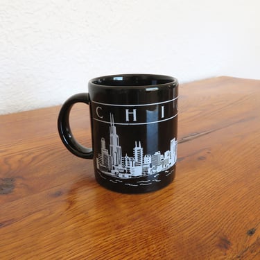 Vintage Chicago Ceramic Coffee Mug Chicago Souvenir Mug City Skyline Black and White 