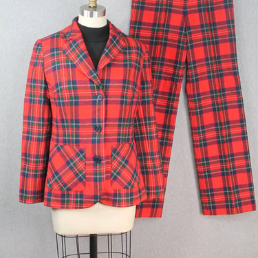 1960s Pendleton Wool Plaid Suit Set - Red Plaid Suit - Western Suit - Christmas - Holiday Party - Red and Green 