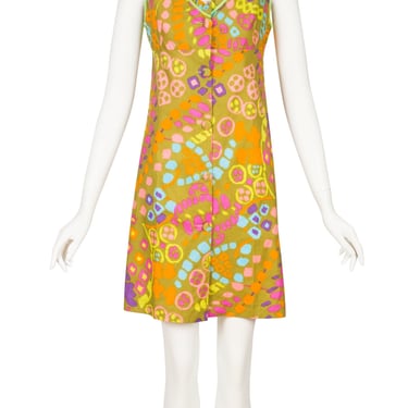 Triomphe de Boussac x Jacques Heim 1960s Vintage Mod Chartreuse Cotton Ruffle Beach Dress Sz S M 