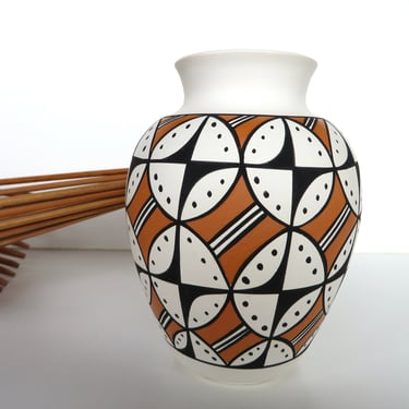 Vintage Acoma Pueblo Pottery Vase, Signed Hand Painted Native American Art 