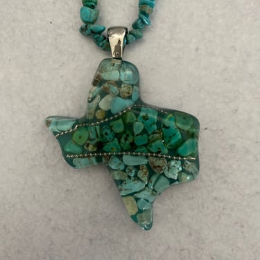 Vintage Beaded Turquoise Texas Pendant Necklace 