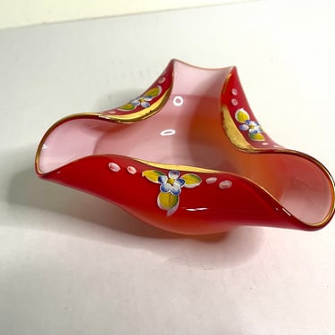 Vintage 1960s Handpainted Hand Blown Cased Glass Ashtray By Nasco Japan 