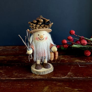 Vintage German Erzgebirge Christmas Ornament, Christian Ulbricht Pine Cone Head, Little Roamer - Wood, Original Box, Holzkunst Handmade 