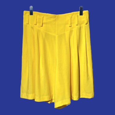 High Waisted Shorts Yellow Vintage 90s High Rise Pleated Loose Fit Wide Leg Elastic Waist Culottes Simple Minimal Lightweight Medium Large 