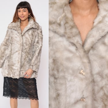 70s Faux Fur Coat Grey Fake Fur Jacket Retro Glam Boho Furry Rock Fuzzy Warm Button Up Cozy Winter Seventies Hippie Vintage 1970s Small S 