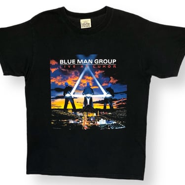 Vintage 90s Blue Man Group “Live At Luxor” Big Graphic Band & Music Concert T-Shirt Size Medium/Large 