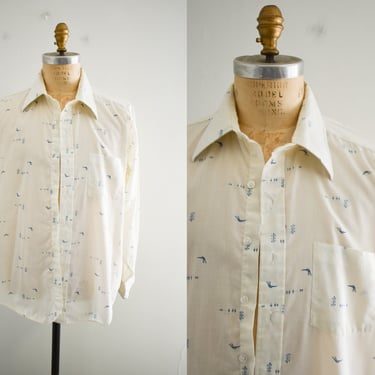 1970s Birds on a Wire Printed Shirt 