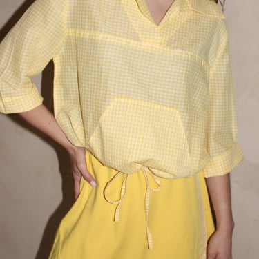 Vintage Yellow Gingham Popover &amp; Wrap Skirt Set