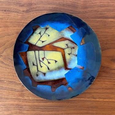 Vintage Emaux Creations Canadian Mid Century Modern Abstract Enameled Copper Dish 