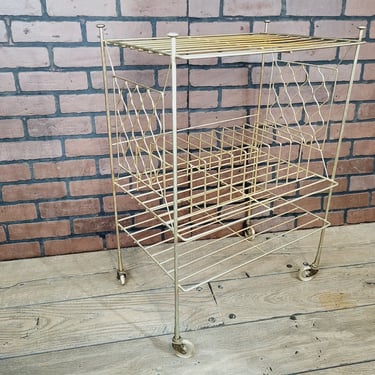 Mid Century Brass/Gold 3 Tier Wire Record Rack Record Player Holder 