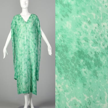 Small Givenchy Nouvelle Boutique Kaftan 1970s Green Silk Chiffon Maxi Dress Boho Bohemian 