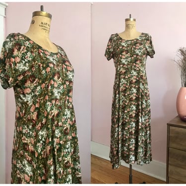 1990's Size 10/12 Mossy Floral Midi Dress 