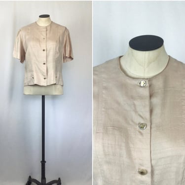 Vintage 50s blouse | Vintage beige silk dress shirt | 1950s Jalmar Originals Inc top 