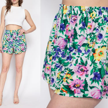 Sm-Med 90s Victoria's Secret Floral Satin Sleep Shorts | Vintage Boho Lingerie Mini Pajama Shorts 