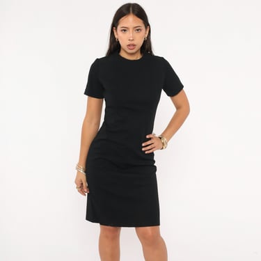 70s Black Shift Dress Short Sleeve Crew Neck | Shop Exile - Tucson, AZ |  ATTIC