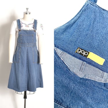 Vintage 1970s Dress / 70s Gap Denim Overalls Dress / Blue ( XS S ) 