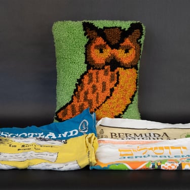 Owl Pillow and Tea Towel Lot