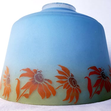 1930s Blue Glass Reverse painted Sunflower Light shade 