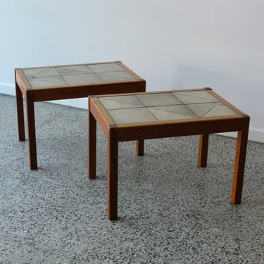 Danish Teak & Ceramic Tile End Tables by Gangso (Set of 2) 