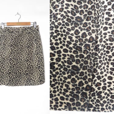 Vintage 90s Fuzzy Leopard Print Wrap Mini Skirt Made In USA Size 10 28 Waist 