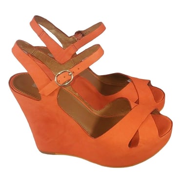 Matiko LYNN Papaya Orange Wedge Platform Peep Toe High Heels Sandals Shoes Sz. 6 