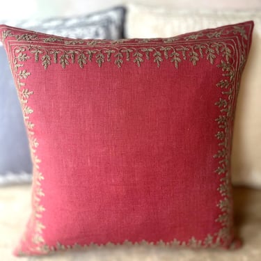 Azalea Embroidered Linen Pillow