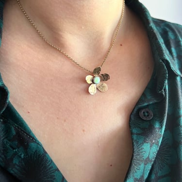 Opal Flower Handmade Pendant in 14k Gold-filled hammered hand cut one of a kind flower necklace gift 