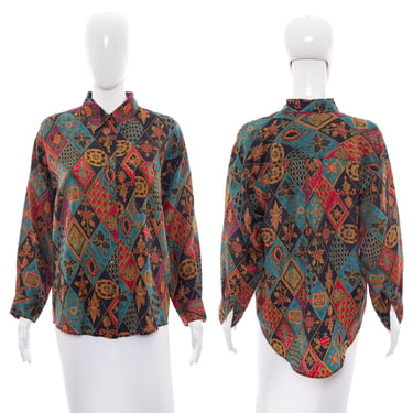 1990's Whistles Multicolor Printed Silk Blouse Size M/L