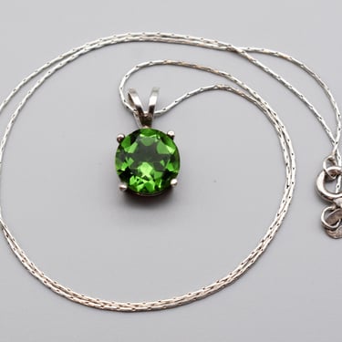90's 925 silver emerald cubic zirconia bling pendant, simple green CZ rectangle box chain sterling necklace 